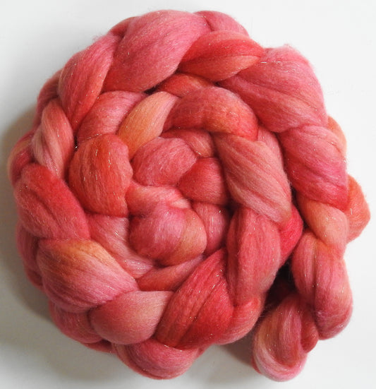 Sugar Coral -(5.6 oz)  Batt in a Braid #58-Superfine Merino/ Tussah silk/ Gold Stellina(65/25/10)