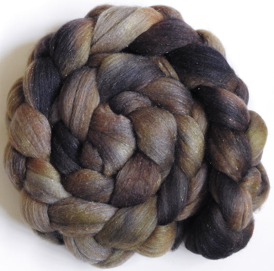 Driftwood (5.6 oz)  Batt in a Braid #58-Superfine Merino/ Tussah silk/ Gold Stellina(65/25/10)