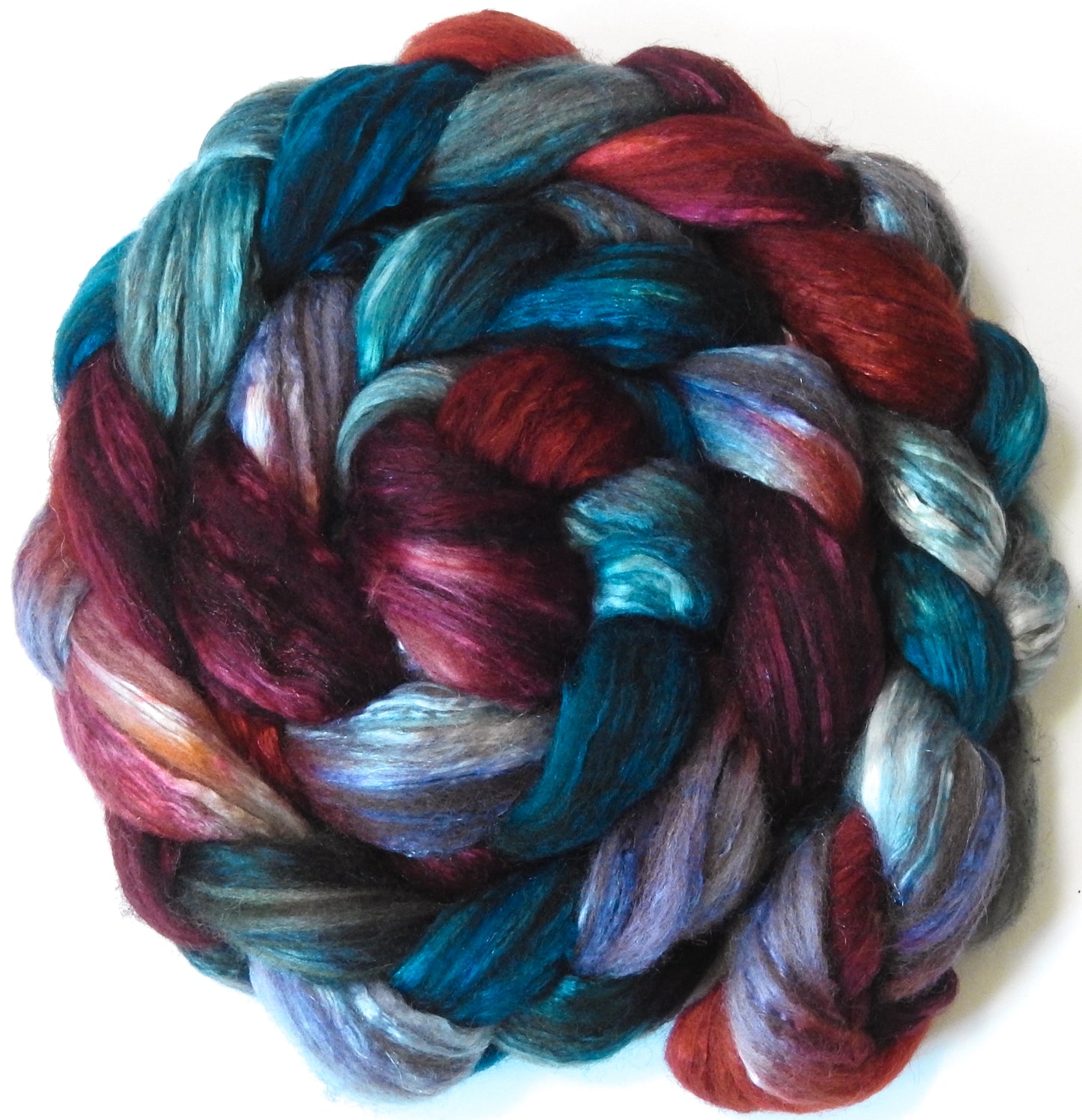 Flannel (5.5 oz) - Batt in a Braid #7 - Polwarth/ Manx / Mulberry silk/ Firestar (30/30/30/10)