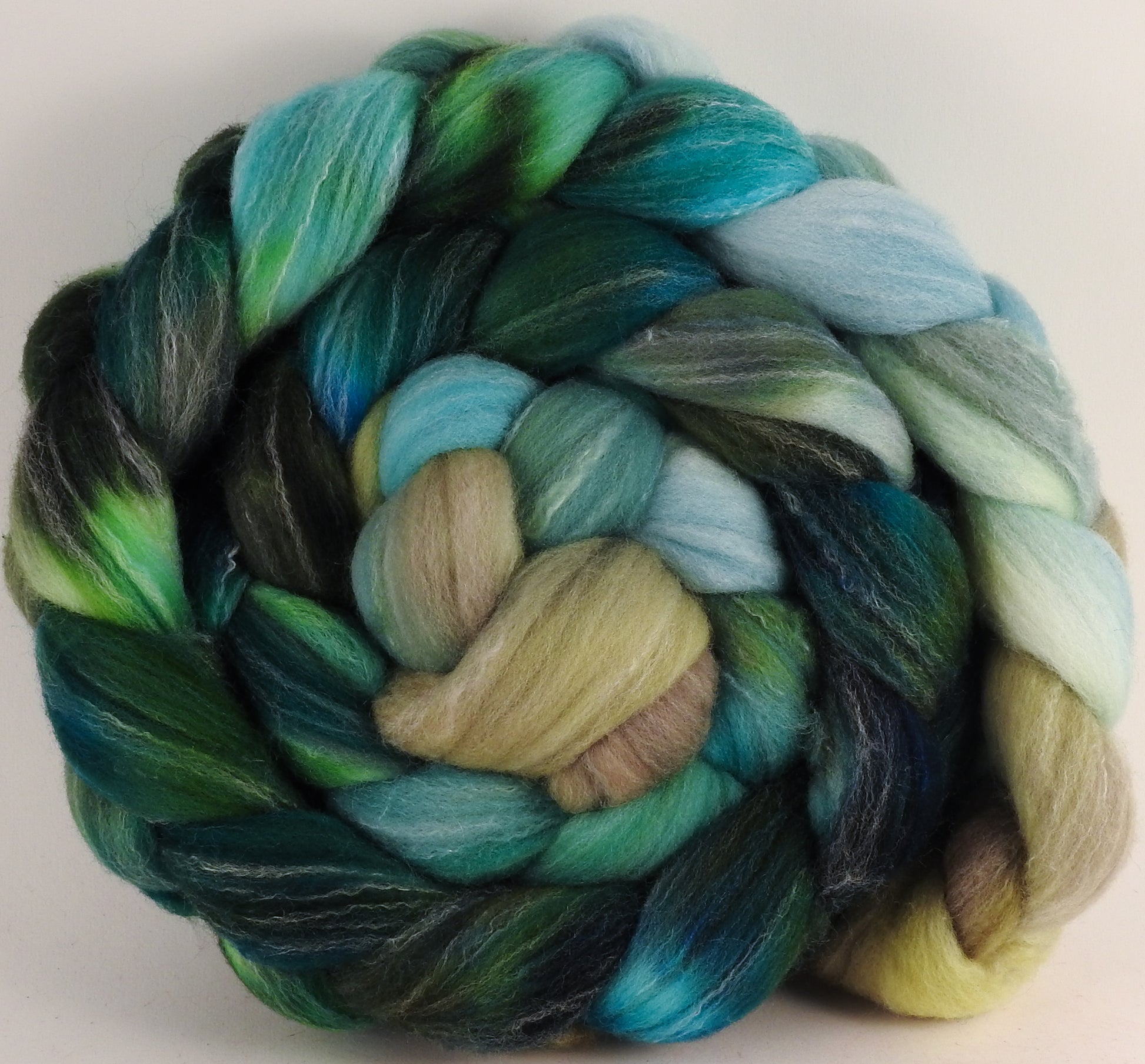 Hand dyed top for spinning - Aventurine - (5.3 oz.) Targhee/silk/ bamboo (80/10/10) - Inglenook Fibers