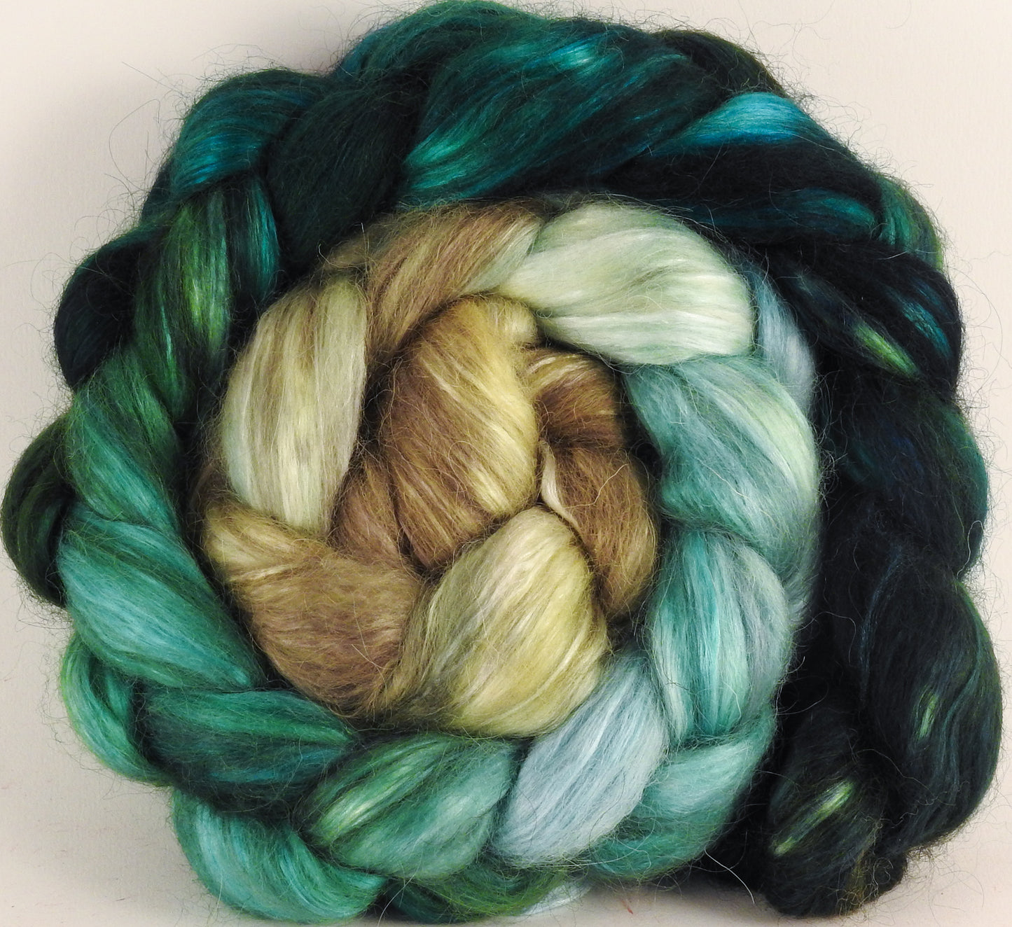 Hand-dyed wensleydale/ mulberry silk roving (65/35) - Aventurine - (5.3 oz.) - Inglenook Fibers