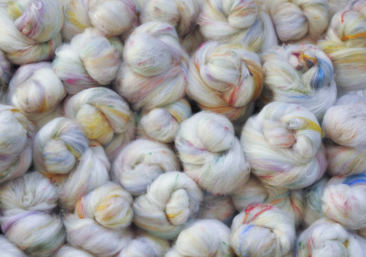 Pearlescent- Sparkle Sticklebatts -  Merino Fleece, ANGORA, 14 mic. Merino top, Suri Alpaca, silk, bamboo, sari silk, angelina