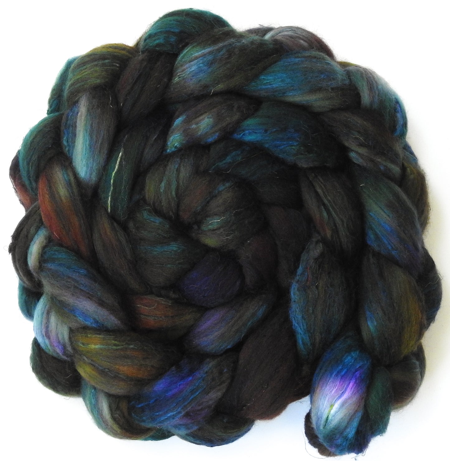 Entish (5.8 oz) - Fusion Series - Batt in a Braid #39  - Falkland Merino/ Mulberry Silk / Sari Silk (50/25/25)