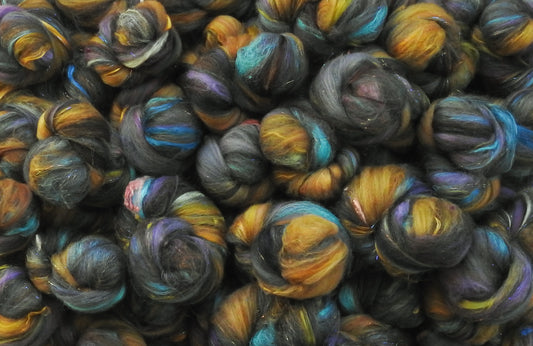 Fingal's Cave- Sparkle Sticklebatts -  Merino Fleece, Hebridean Wool, Merino top,  Alpaca, silk, mohair, ramie, silk noil, angelina