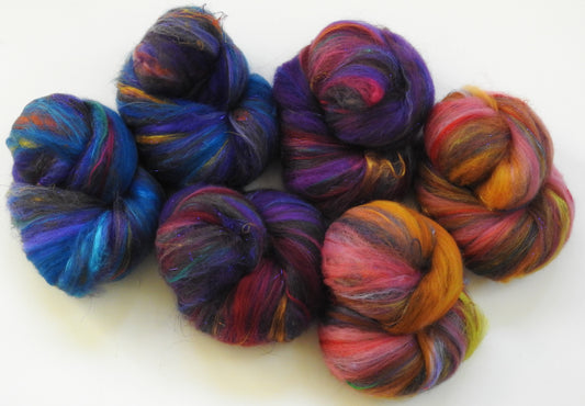 Dreaming in Color-Sparkle Sticklebatts (4.3 oz) -Merino fleece; YAK,  merino& polwarth top, silk, faux cashmere, bamboo, angelina