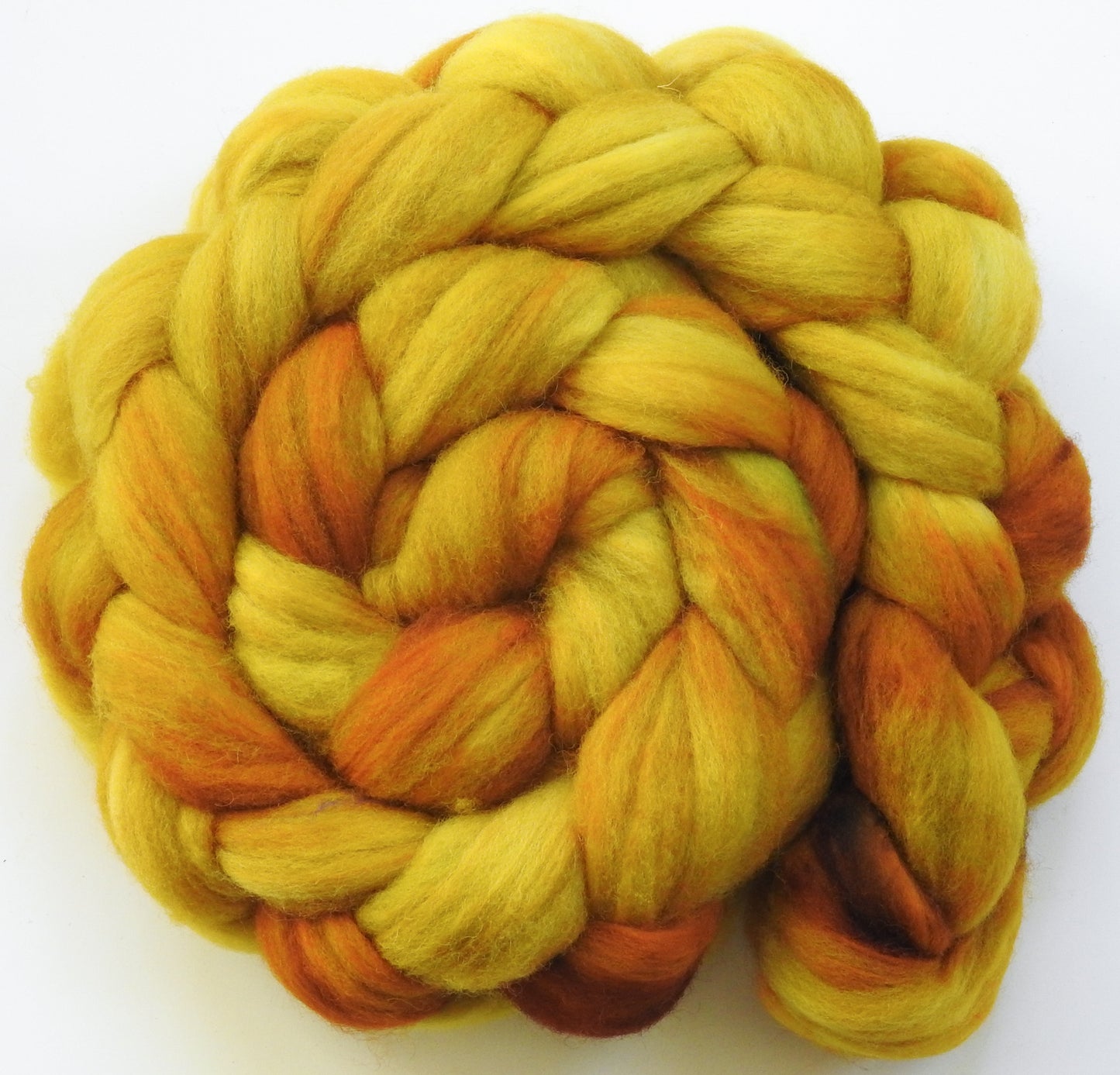 Sunflower (5.3 oz) Batt in a Braid #60- Southdown/ Bfl/ Bio-nylon (50/25/25)