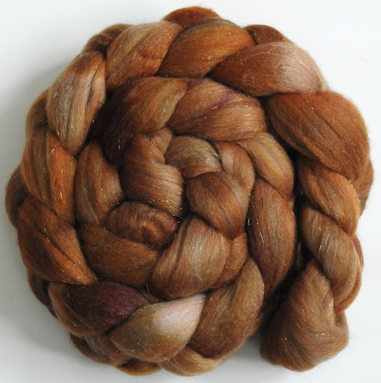Brickle (5.5 oz)  Batt in a Braid #58-Superfine Merino/ Tussah silk/ Gold Stellina(65/25/10)