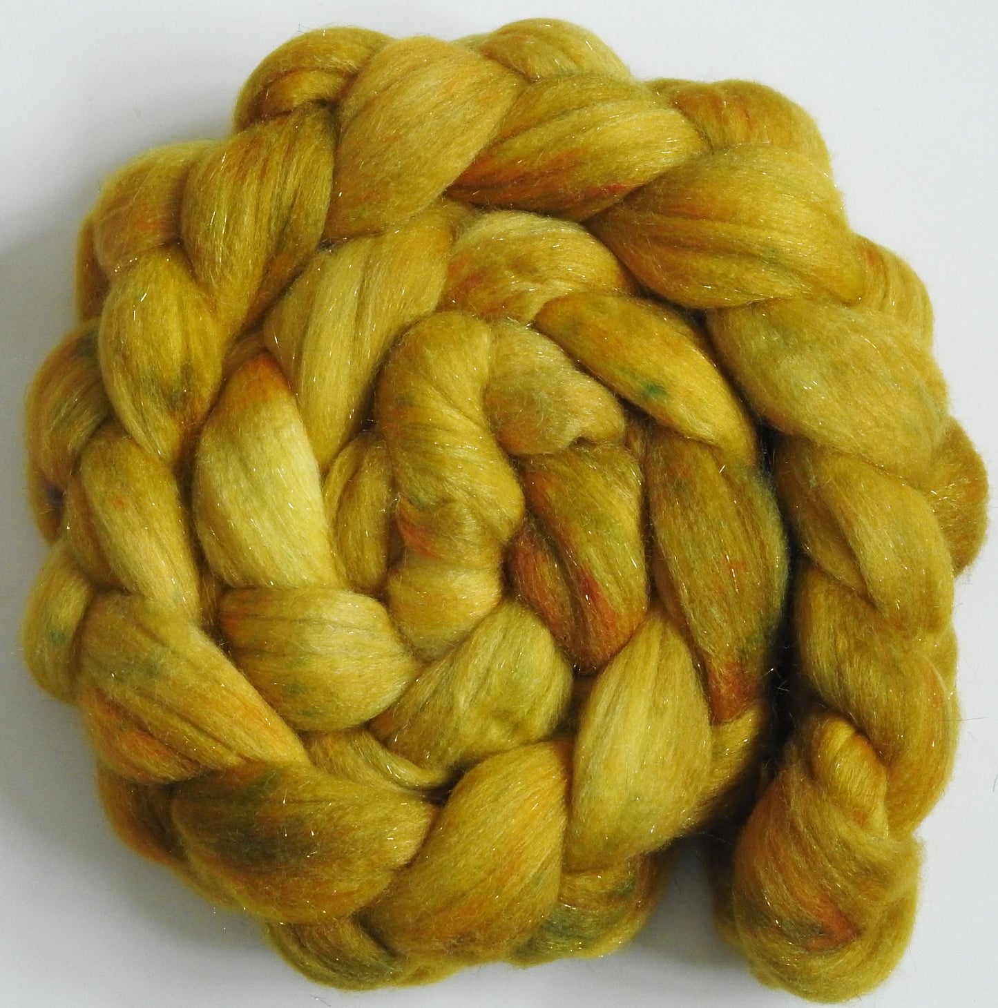 Sunflower(5.6 oz)  Batt in a Braid #58-Superfine Merino/ Tussah silk/ Gold Stellina(65/25/10)