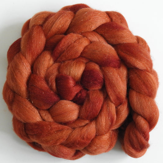 Bittersweet(5.6 oz)  Batt in a Braid #58-Superfine Merino/ Tussah silk/ Gold Stellina(65/25/10)