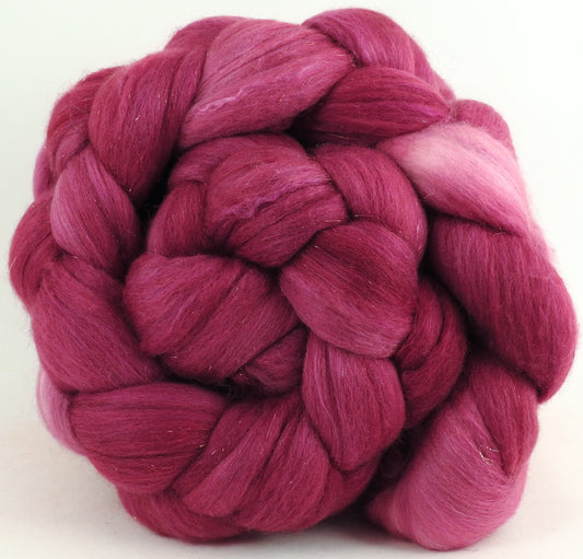 Dragon Fruit - Batt in a Braid #48 -Superfine Merino/ Mulberry silk/ Camel/ Gold Stellina (55/25/15/5)