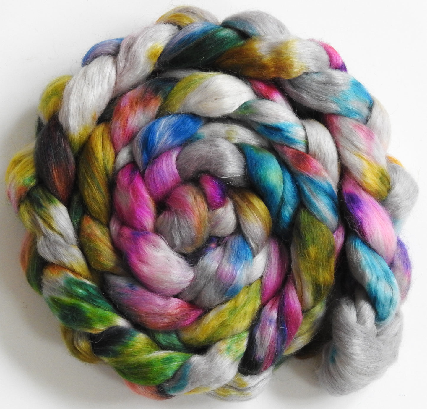 Sidewalk Chalk - Batt in a Braid #52- Wensleydale/ Mulberry silk/ Polwarth (60/25/15)