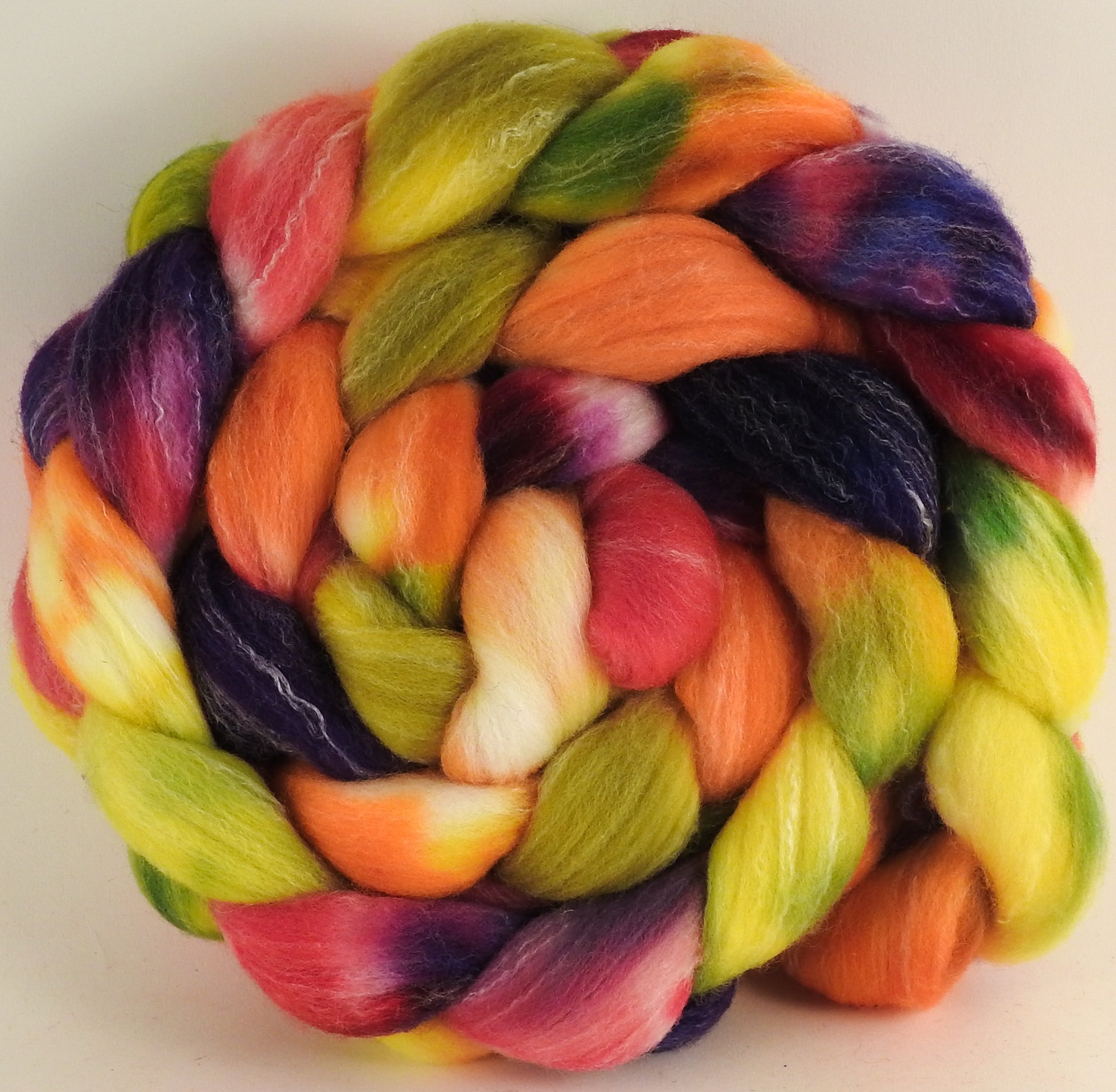 Hand dyed top for spinning - Gerbera Daisy - (5.5 oz.) Targhee/silk/ bamboo (80/10/10) - Inglenook Fibers
