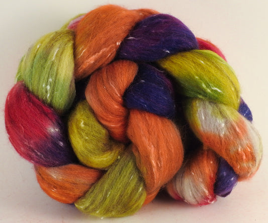 Batt in a Braid #42- Gerbera Daisy -  Polwarth/ Tweed Blend / Peduncle&Tussah Silk( 50/25/25) - Inglenook Fibers