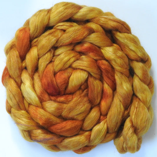 Golden Hour (5.8 oz) - Batt in a Braid #52- Wensleydale/ Mulberry silk/ Polwarth (60/25/15)