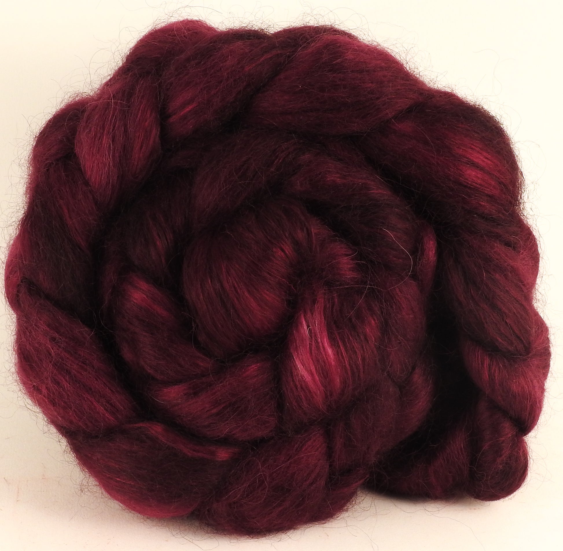 Hand-dyed wensleydale/ mulberry silk roving (65/35) - Black Cherry - (5.7 oz.) - Inglenook Fibers