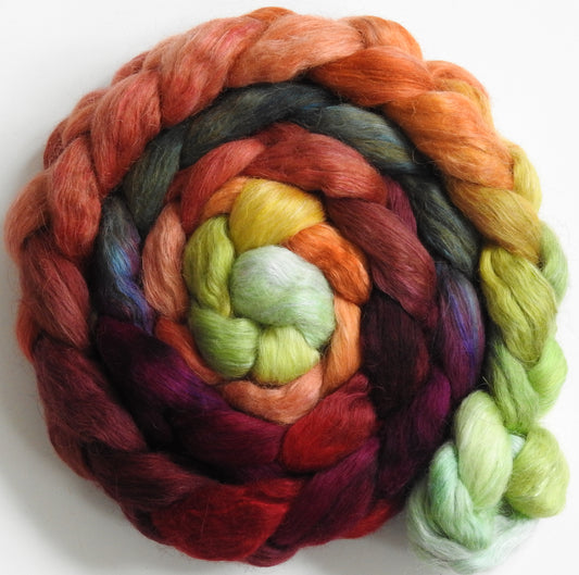Icelandic Poppies(5.4 oz) - Batt in a Braid #52- Wensleydale/ Mulberry silk/ Polwarth (60/25/15)