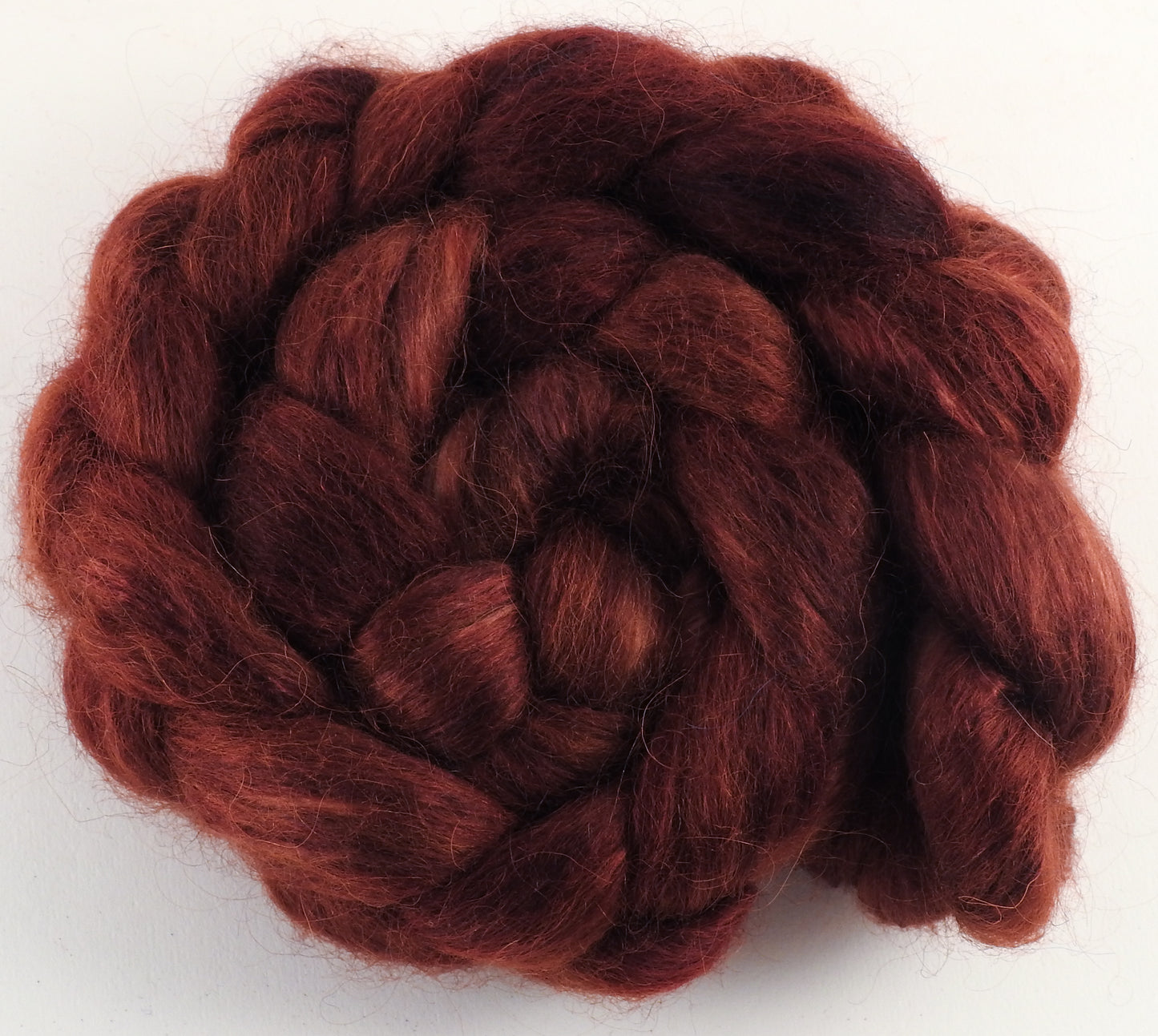 Hand-dyed wensleydale/ mulberry silk roving (65/35) - Petrified Wood - (5.5 oz.) - Inglenook Fibers