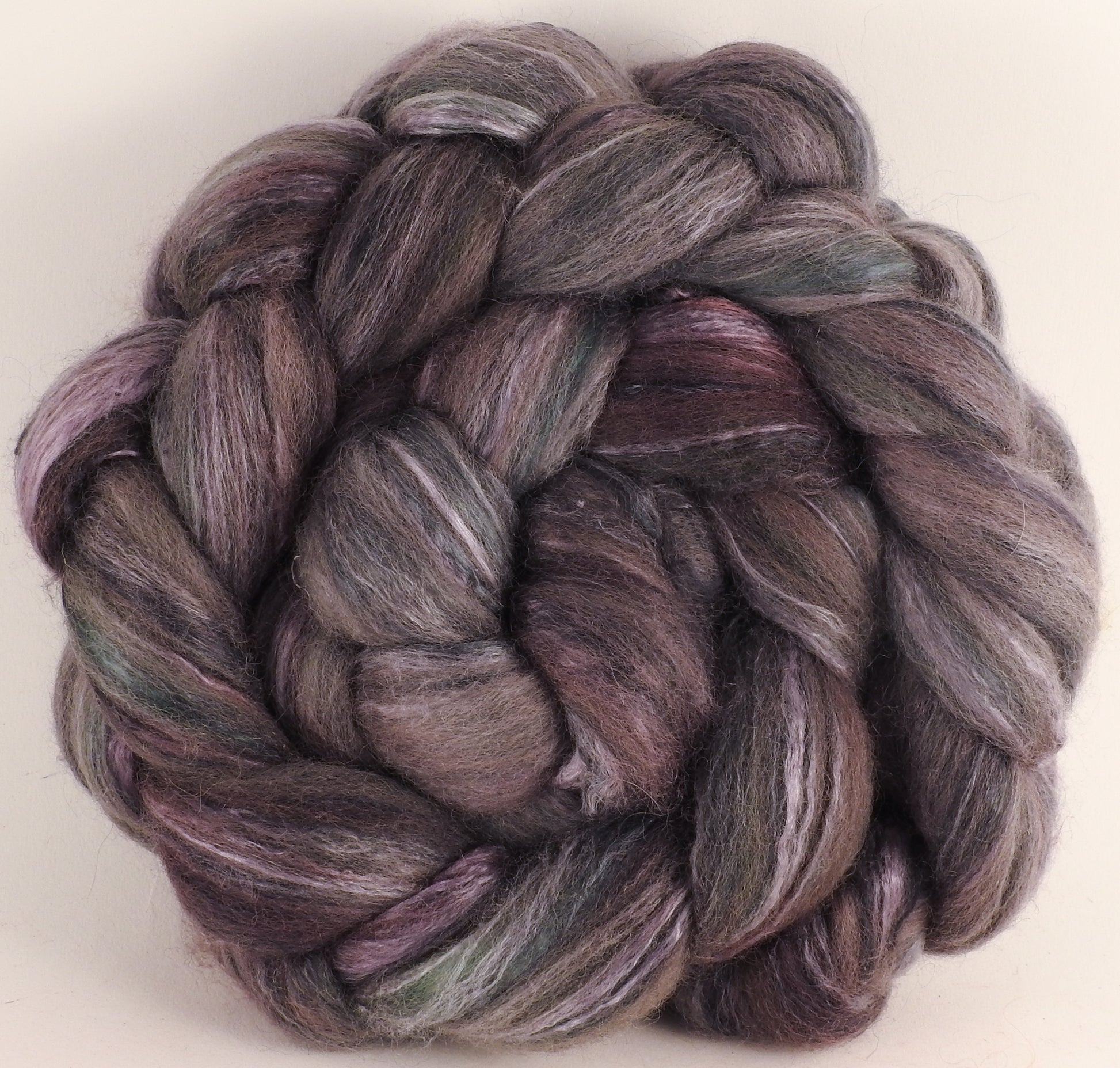Batt in a Braid #45 - Asphalt (5.6 oz.) - Corriedale/Mulberry Silk/Rose Fiber (60/20/20) - Inglenook Fibers