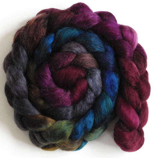 Inigo Montoya (5.5 oz) - Batt in a Braid #52- Wensleydale/ Mulberry silk/ Polwarth (60/25/15)