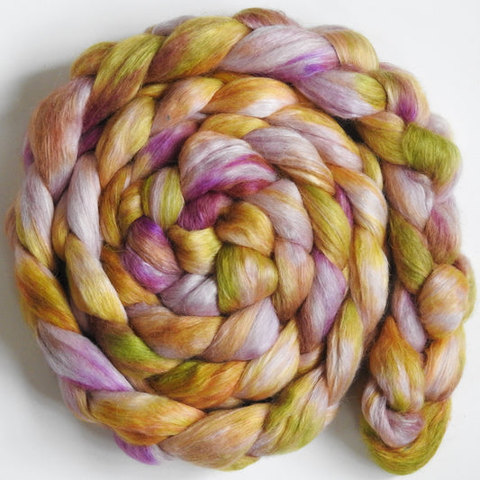 Honeysuckle (7.5 oz) - Batt in a Braid #52- Wensleydale/ Mulberry silk/ Polwarth (60/25/15)