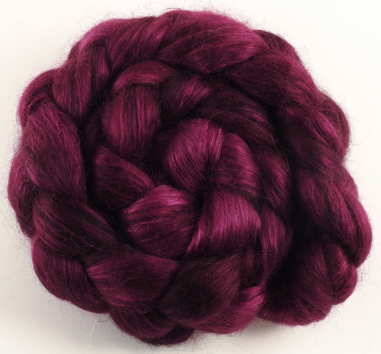 Hand-dyed wensleydale/ mulberry silk roving ( 65/35) -Mulberry- ( 5.2 oz.) - Inglenook Fibers