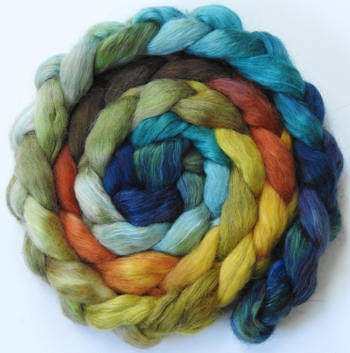 Harvest Moon (5.7 oz) - Batt in a Braid #52- Wensleydale/ Mulberry silk/ Polwarth (60/25/15)