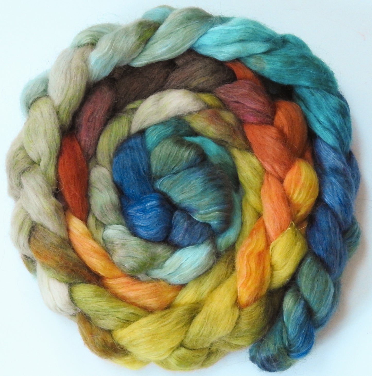 Harvest Moon (5.7 oz) - Batt in a Braid #52- Wensleydale/ Mulberry silk/ Polwarth (60/25/15)