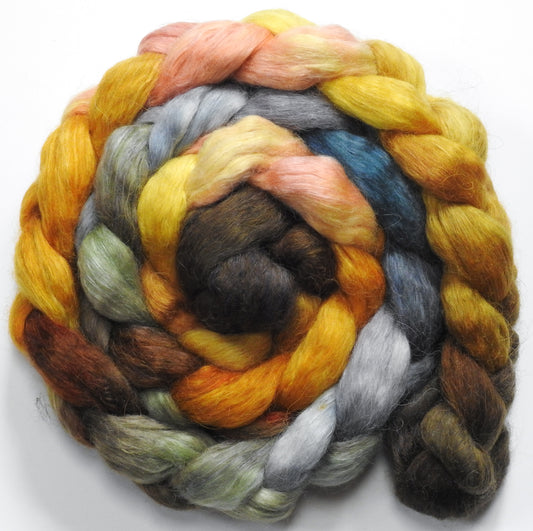 Tarnished (5.3 oz) - Batt in a Braid #52- Wensleydale/ Mulberry silk/ Polwarth (60/25/15)