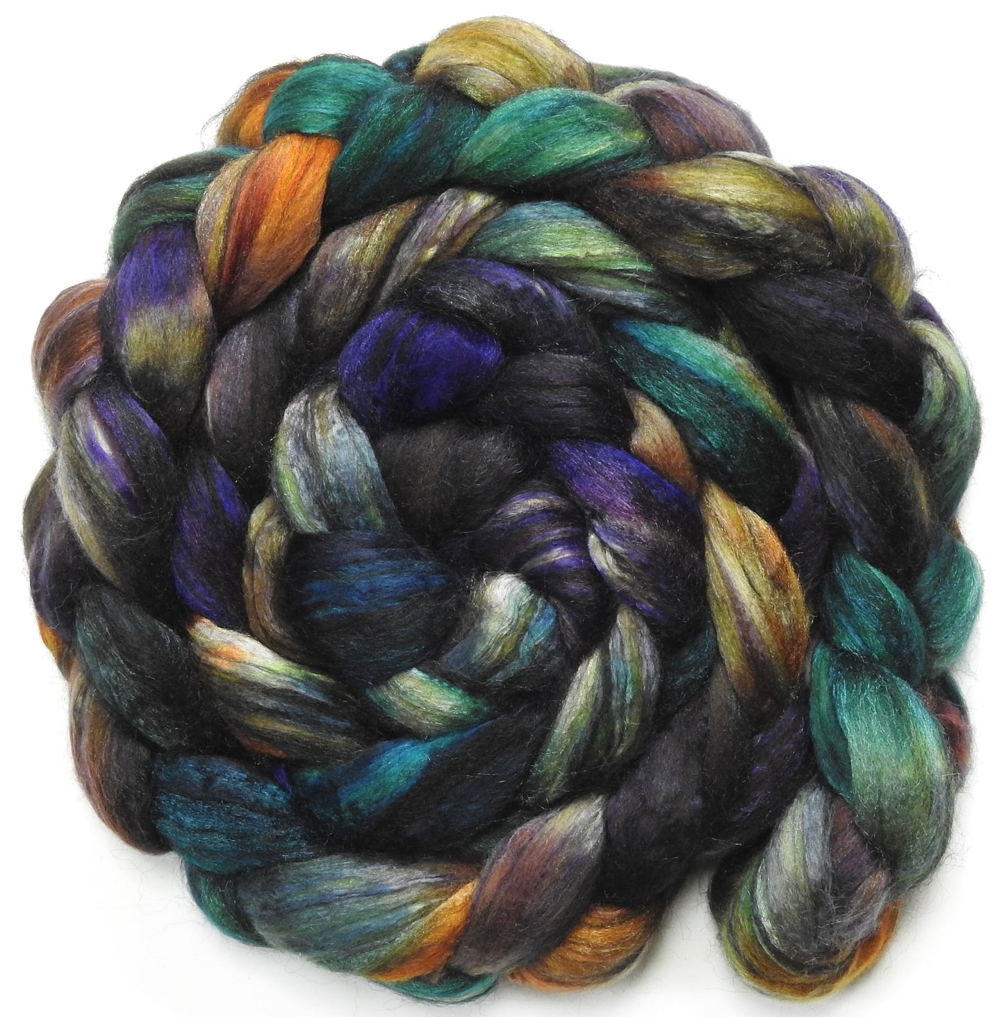 Address Unknown - Batt in a Braid #9 - Superfine Merino/ Mulberry Silk / Black Alpaca (50/40/10)