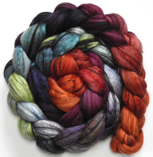 Ruby Throat (5.6 oz.) - Batt in a Braid #9 - Superfine Merino/ Mulberry Silk / Black Alpaca (50/40/10)