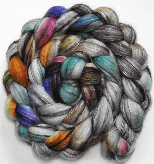 Glass Houses (5.6 oz.) - Batt in a Braid #9 - Superfine Merino/ Mulberry Silk / Black Alpaca (50/40/10)