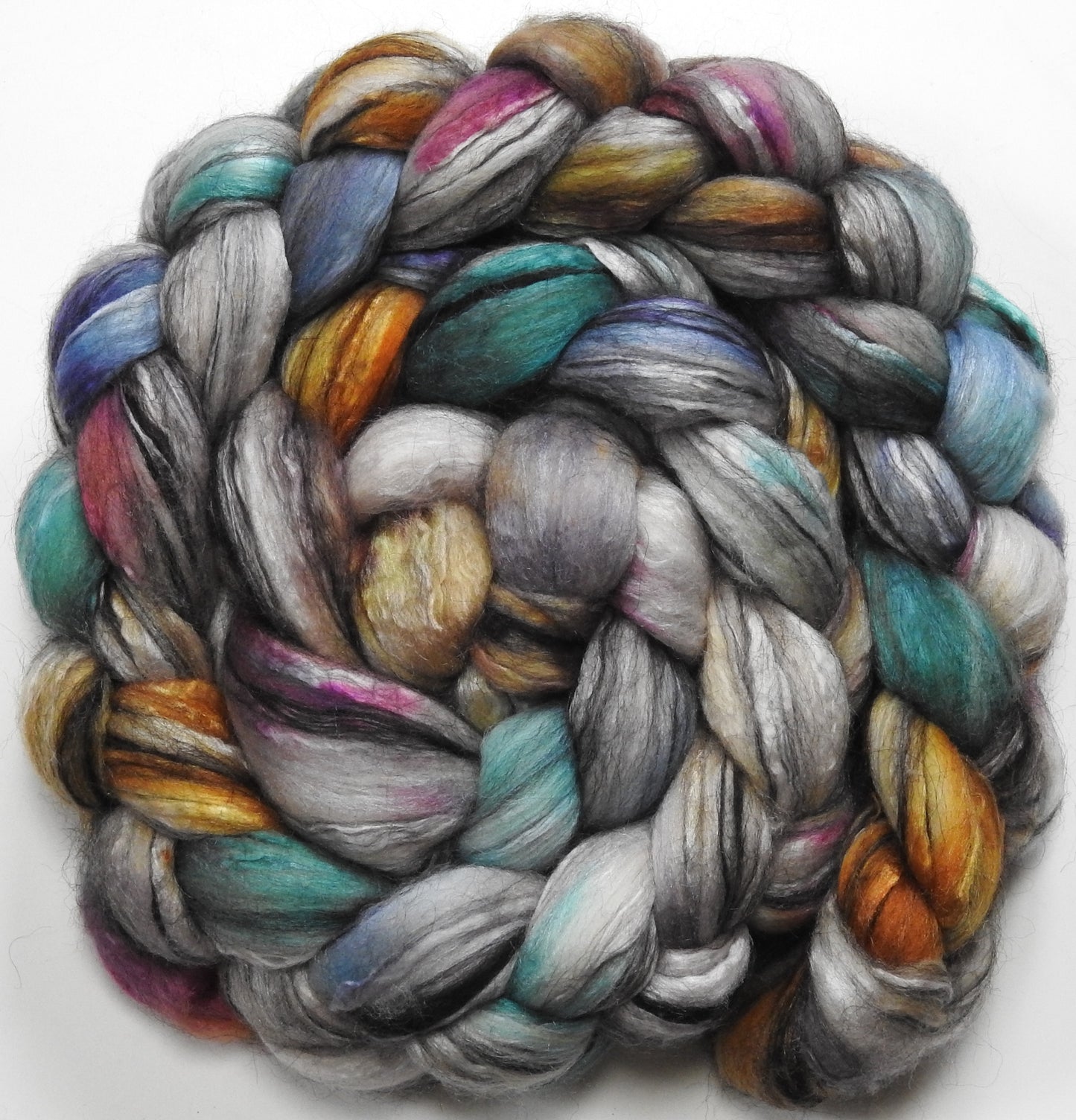 Glass Houses (5.6 oz.) - Batt in a Braid #9 - Superfine Merino/ Mulberry Silk / Black Alpaca (50/40/10)