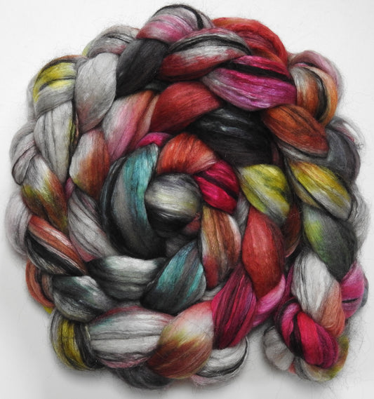 Caution to the Wind (5.6 oz.) - Batt in a Braid #9 - Superfine Merino/ Mulberry Silk / Black Alpaca (50/40/10)