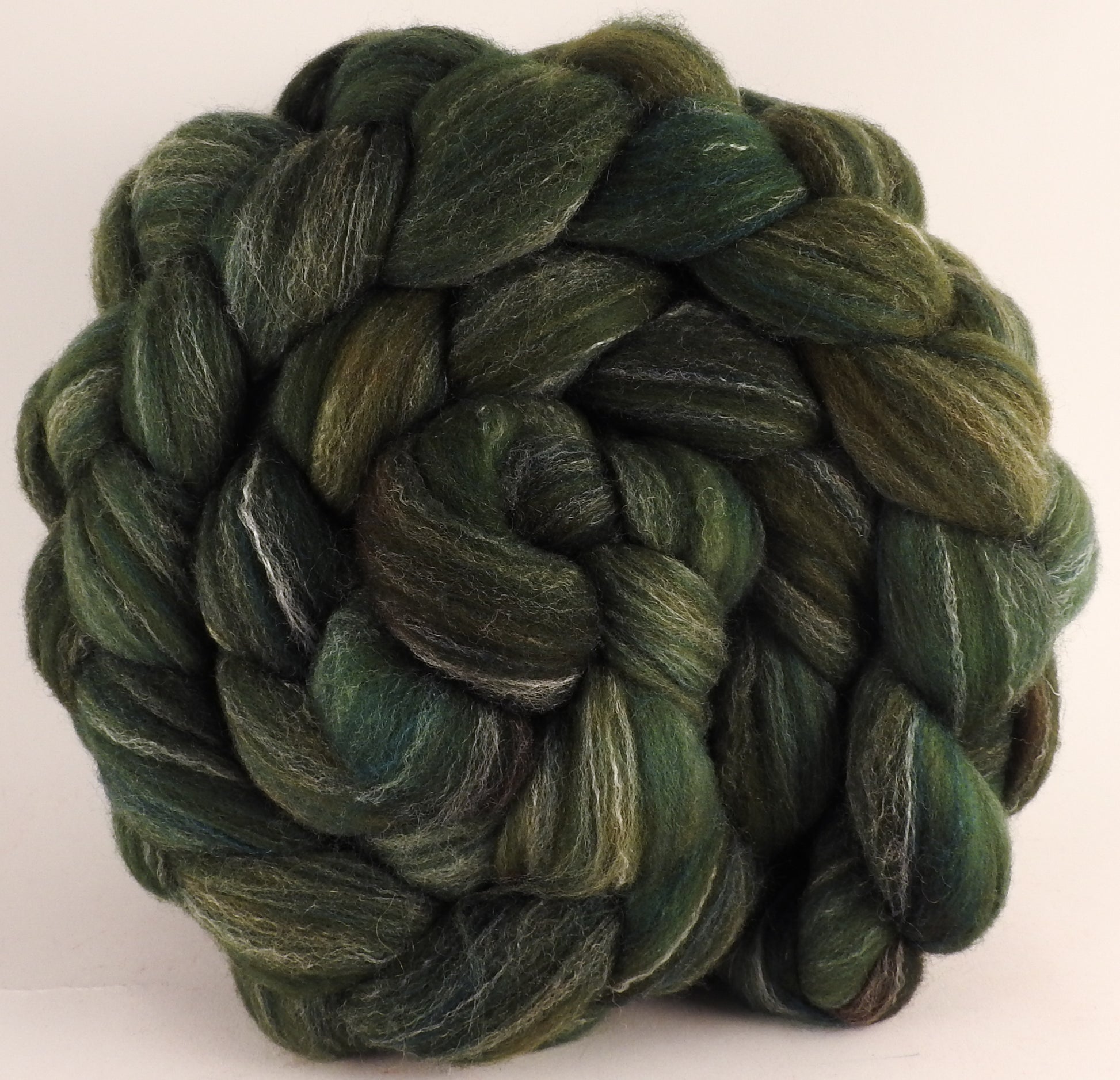 Hand dyed top for spinning -Zucchini - (5.3 oz.) Targhee/silk/ bamboo (80/10/10) - Inglenook Fibers