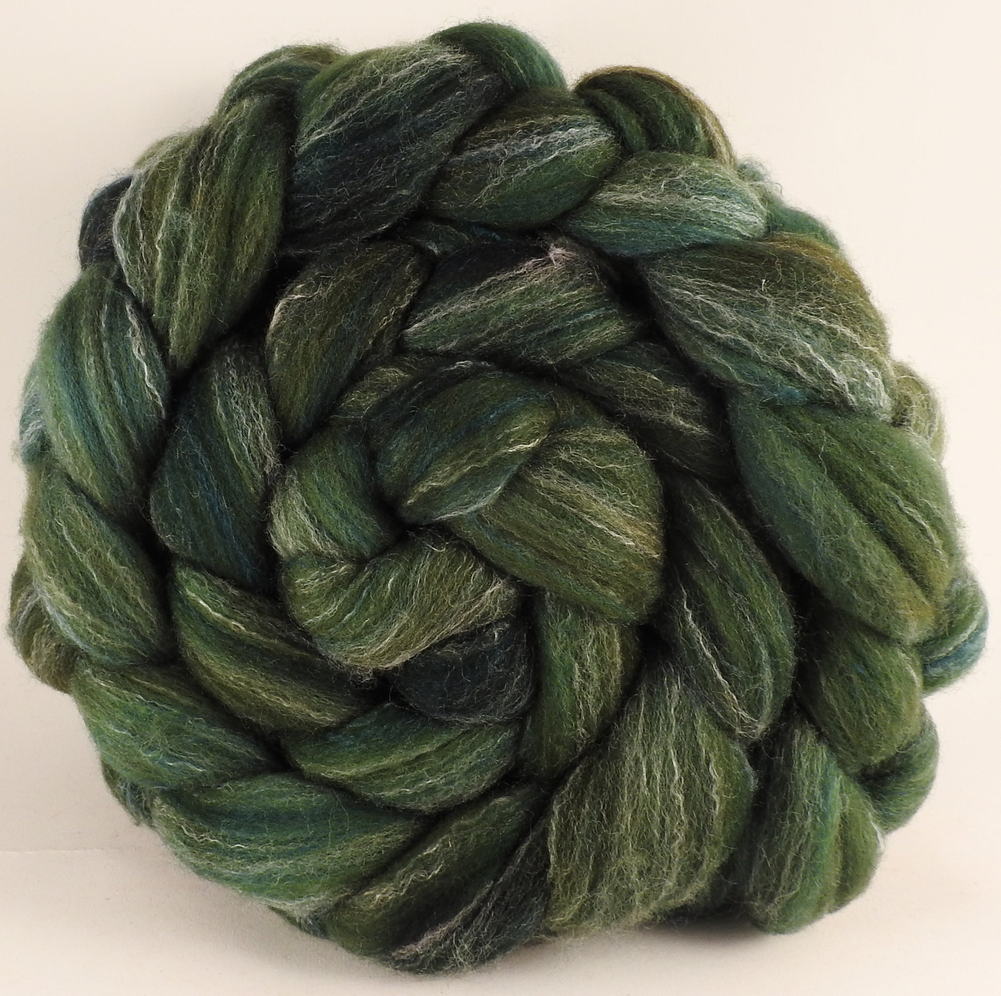 Hand dyed top for spinning -Zucchini - (5.3 oz.) Targhee/silk/ bamboo (80/10/10) - Inglenook Fibers