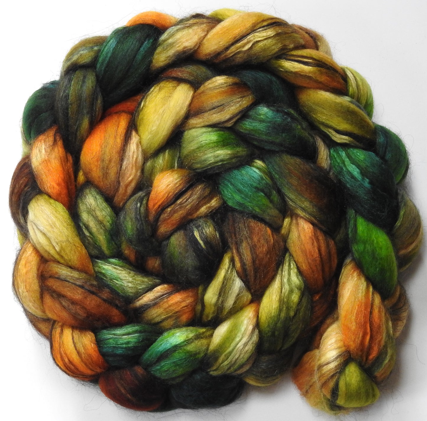 Green Thumb (5.7 oz.) - Batt in a Braid #9 - Superfine Merino/ Mulberry Silk / Black Alpaca (50/40/10)