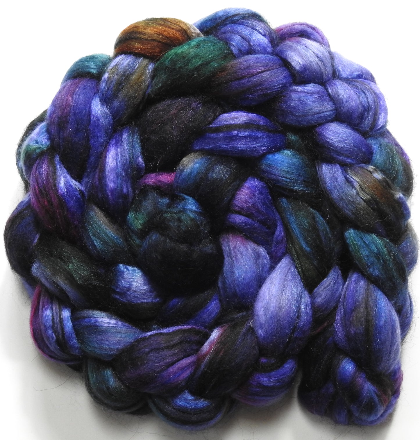 Purple People Eater (5.5 oz.) - Batt in a Braid #9 - Superfine Merino/ Mulberry Silk / Black Alpaca (50/40/10)