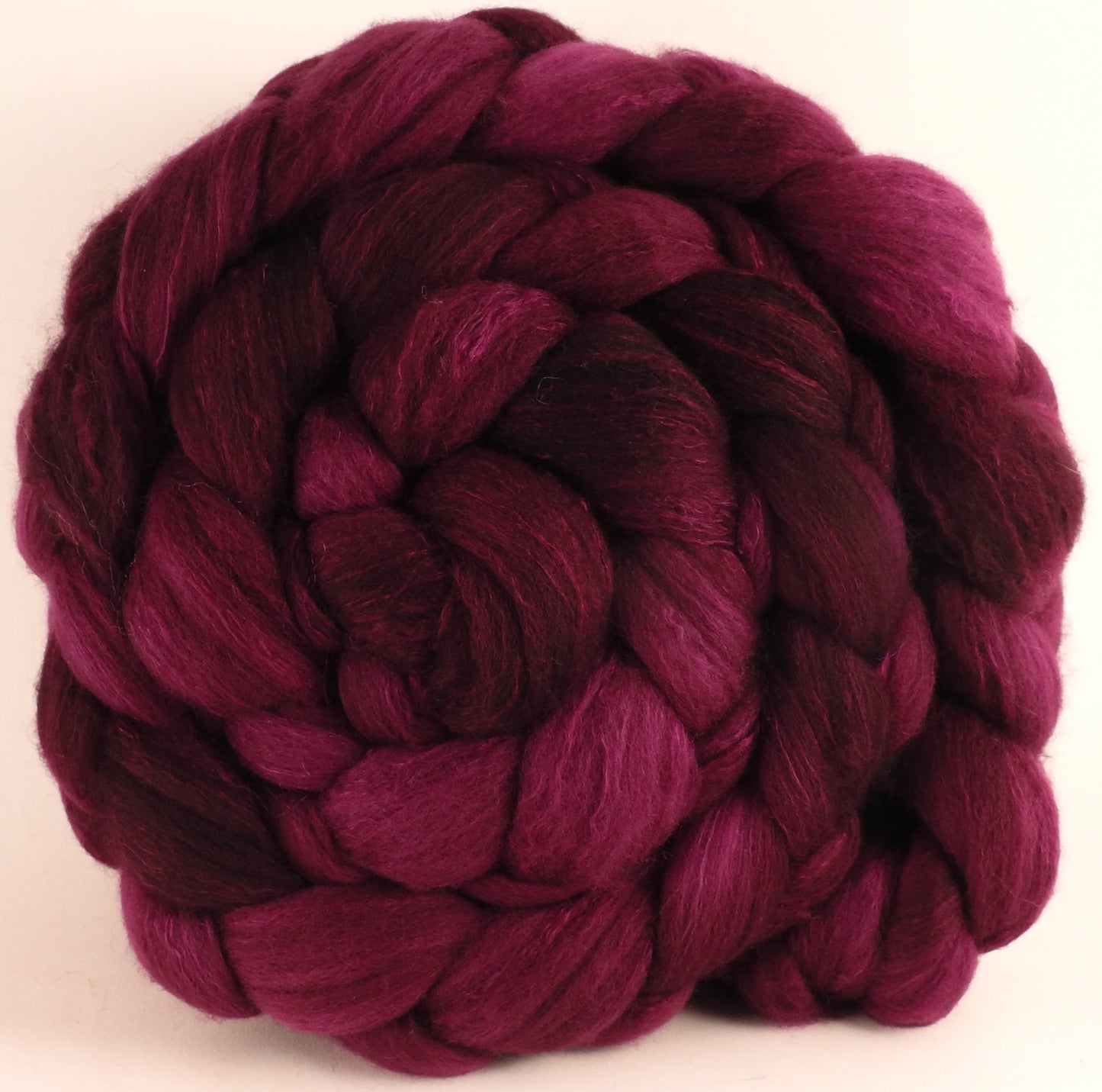 Hand dyed top for spinning - Mulberry - Organic Polwarth / Tussah silk (80/20) - Inglenook Fibers