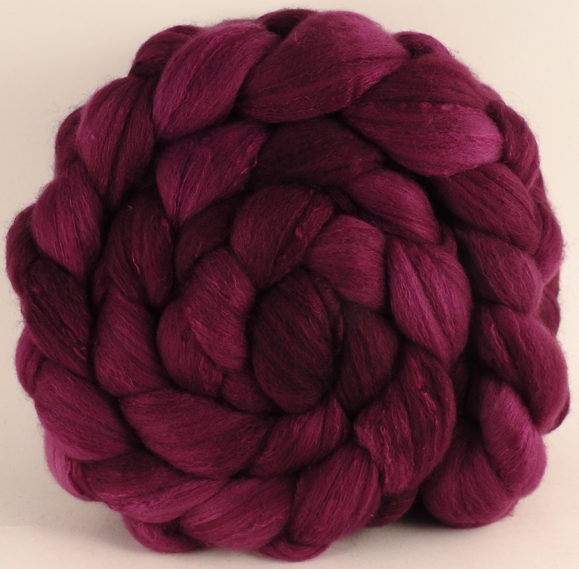 Hand dyed top for spinning - Mulberry - Organic Polwarth / Tussah silk (80/20) - Inglenook Fibers