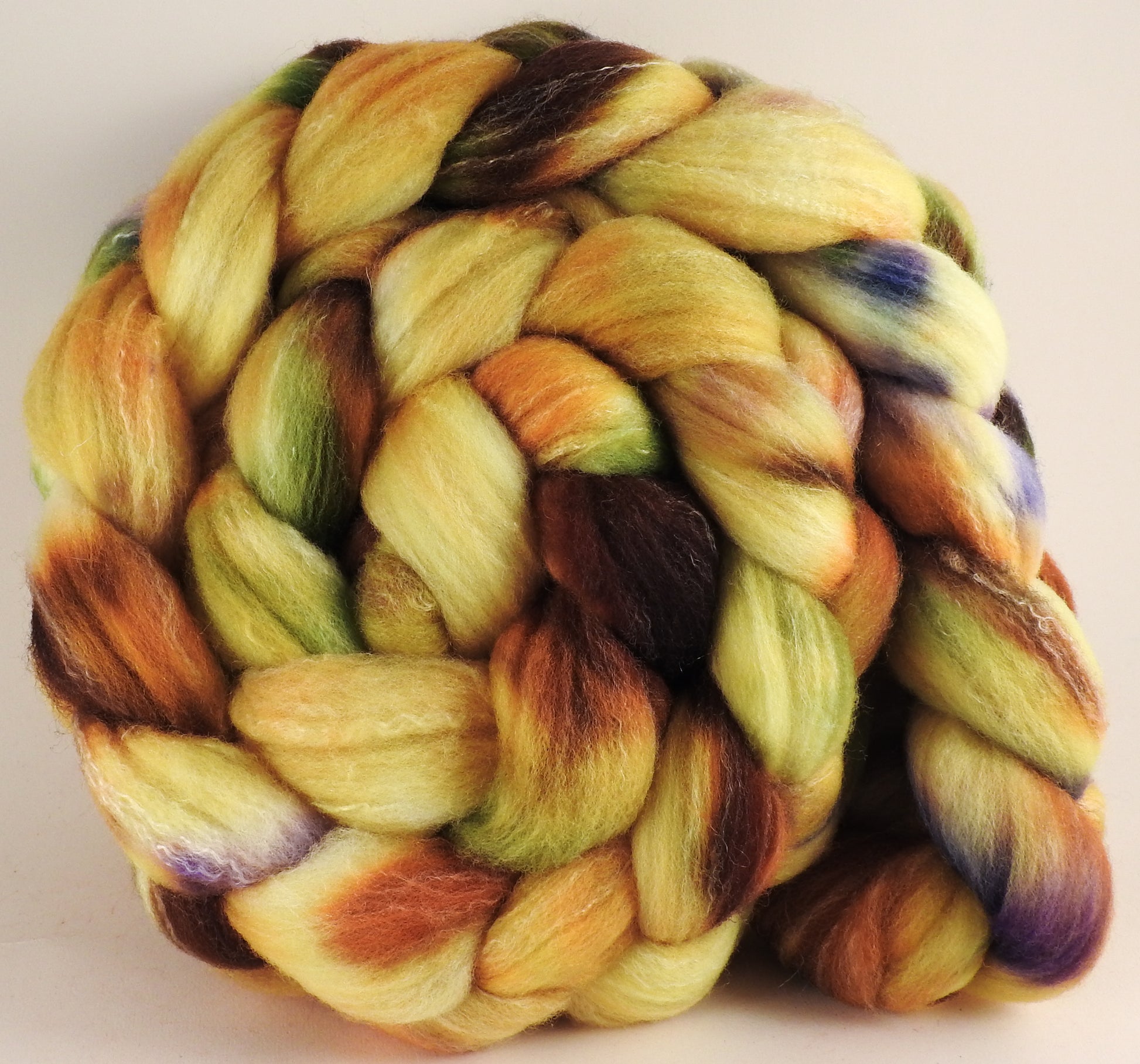 Hand dyed top for spinning -Field of Sunflowers - Targhee/silk/ bamboo ( 80/10/10) - Inglenook Fibers