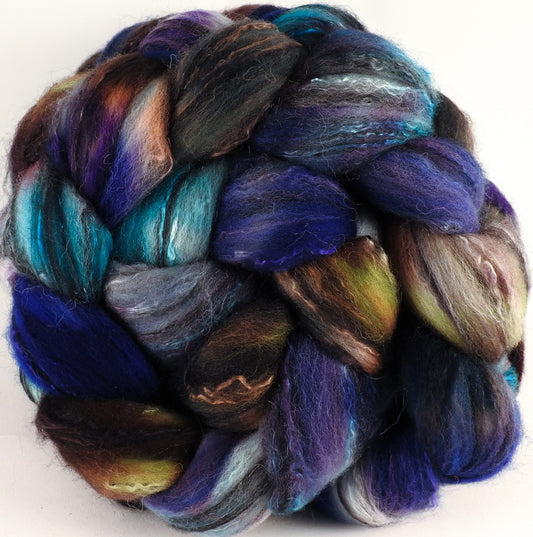 Batt in a Braid #30- Graffiti  (5.3 oz.) - Charollais/ Rambouillet / Black tussah /Mulberry silk (40/40/10/10) - Inglenook Fibers