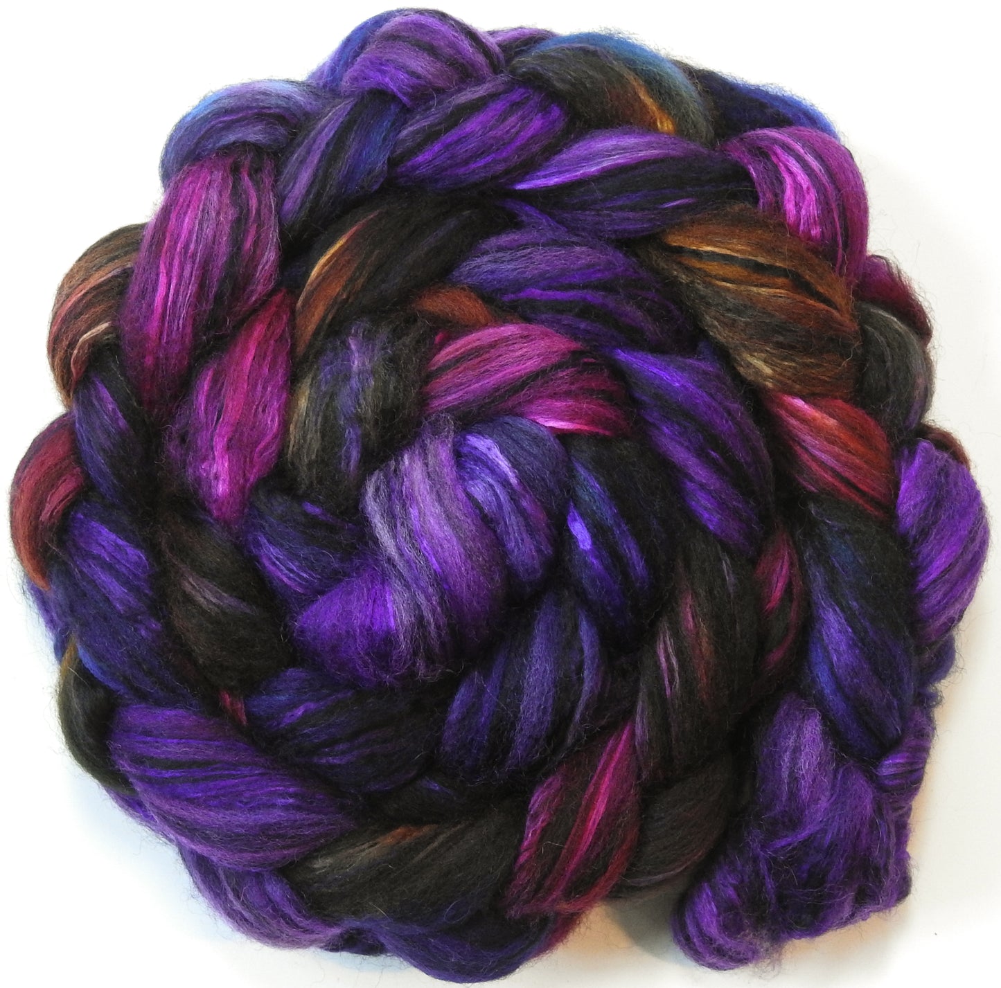 Esther (5.4 oz) Batt in a Braid #55- Shetland/ Mulberry Silk/ Black Bamboo (50/25/25)