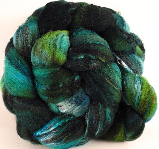 Batt in a Braid #30- Boxwood (5.4 oz.) - Charollais/ Rambouillet / Black tussah /Mulberry silk (40/40/10/10) - Inglenook Fibers