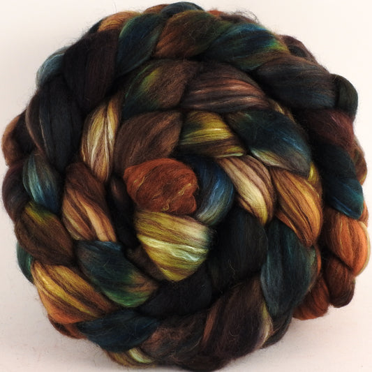 Hand dyed top for spinning - Trilobite (5.3 oz) - 18.5 mic merino/ camel/ brown alpaca/ mulberry silk/ (40/20/20/20) - Inglenook Fibers