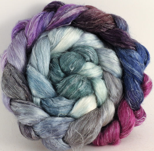 Hand dyed Tussah Silk / flax roving - Earl Grey- (65/35)- (6 oz.) - Inglenook Fibers