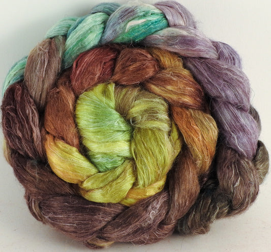 Hand dyed Tussah Silk / flax roving - Bronze Oak- (65/35)- 6 oz. - Inglenook Fibers