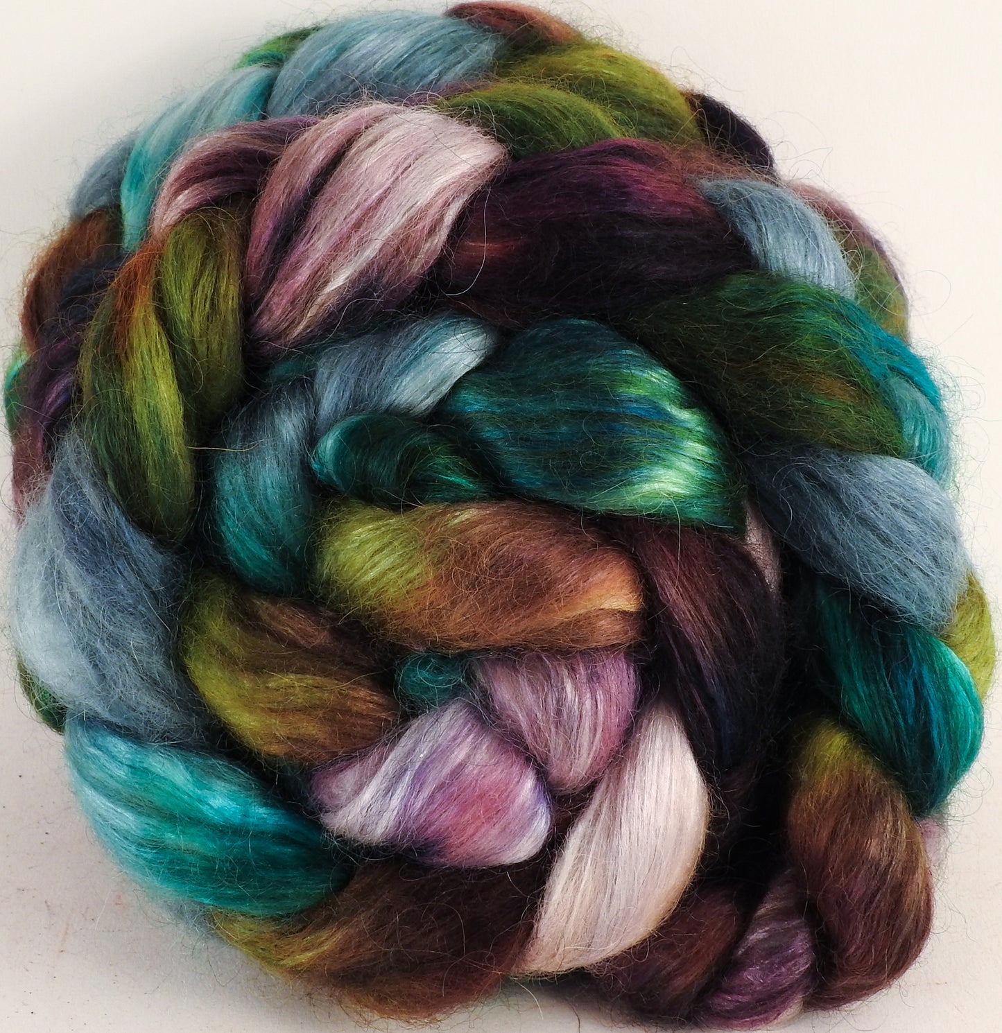 Hand-dyed wensleydale/ mulberry silk roving (65/35) -Bramble - (5.2 oz.) - Inglenook Fibers