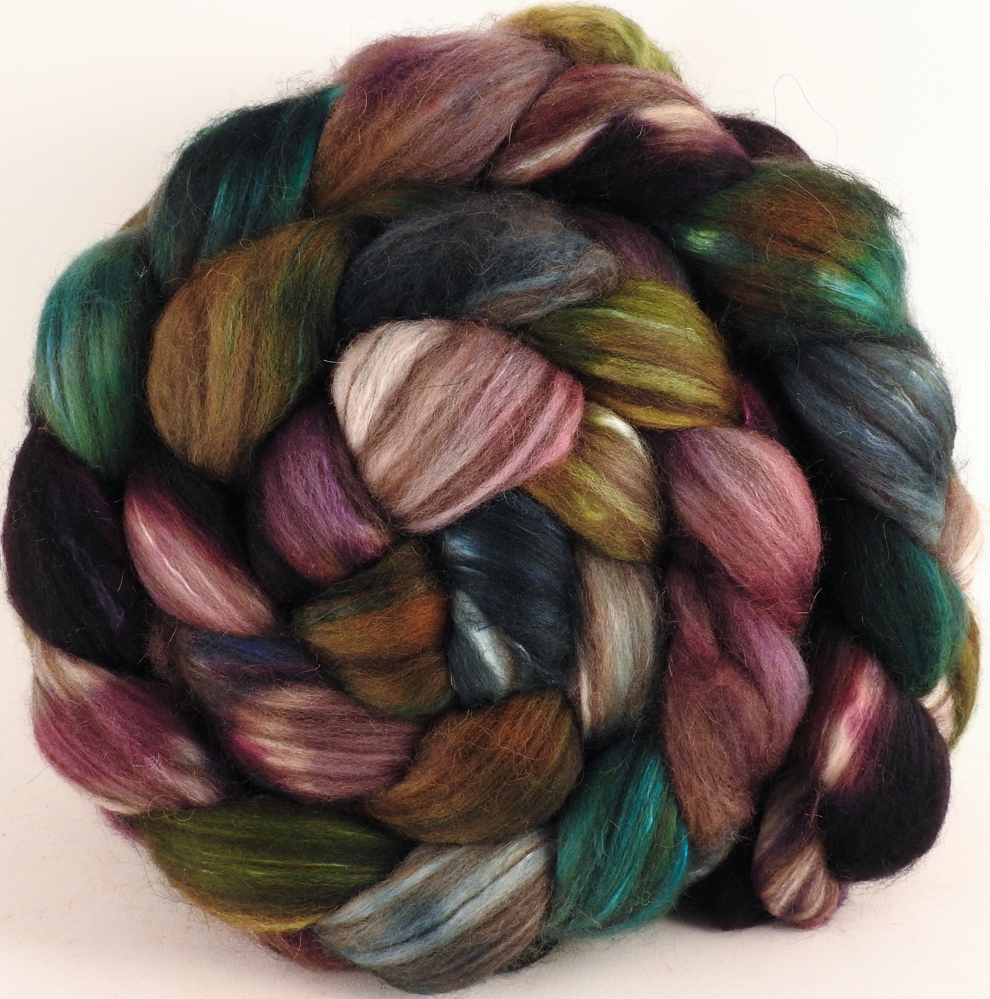 Hand dyed top for spinning - Bramble (5.2 oz) - 18.5 mic merino/ camel/ brown alpaca/ mulberry silk/ (40/20/20/20) - Inglenook Fibers