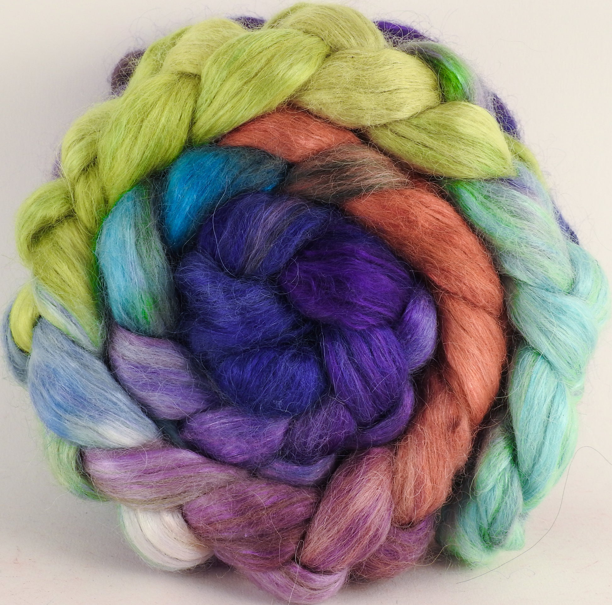 Hand-dyed wensleydale/ mulberry silk roving (65/35) - Sea Blooms - (5.2 oz.) - Inglenook Fibers