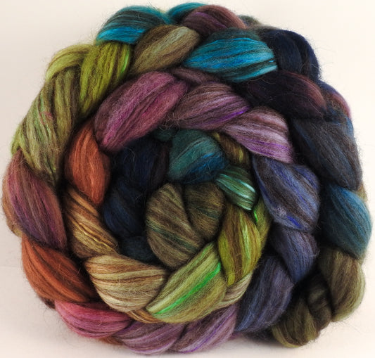 Hand dyed top for spinning - Hawaiian Shirt - (5.1 oz.) 18.5 mic merino/ camel/ brown alpaca/ mulberry silk/ (40/20/20/20) - Inglenook Fibers